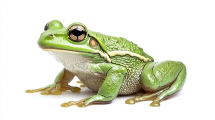 Naklejka premium A detailed close-up of a frog in a vibrant green color, sitting still