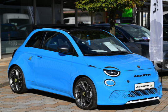 Germany, H&ouml;velhof, October 05. 2024, blue Fiat Abarth car, Abarth C. is an Italian car manufacturer and car tuner
