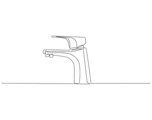 Continuous one line drawing of water faucet. One line drawing illustration of tap water. International handwashing day concept line art. Editable outline