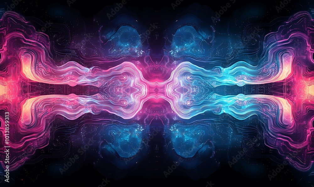 Aufkleber bright, abstract waves of pink and blue light intertwine in a cosmic display against a dark backgrou