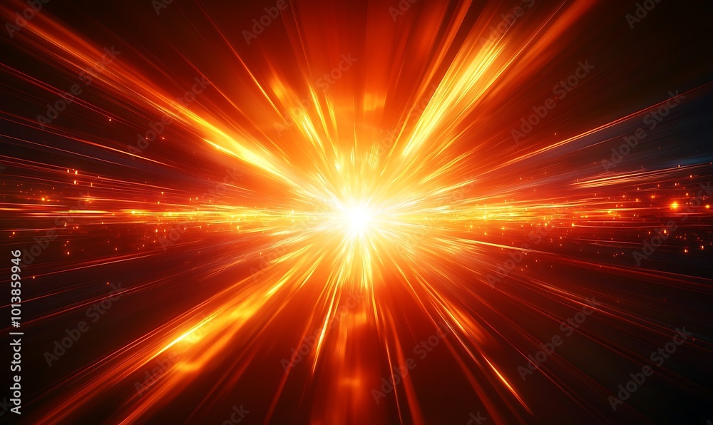 Poster A radiant explosion of light and energy, creating a dynamic burst of orange rays against a dark backdrop.