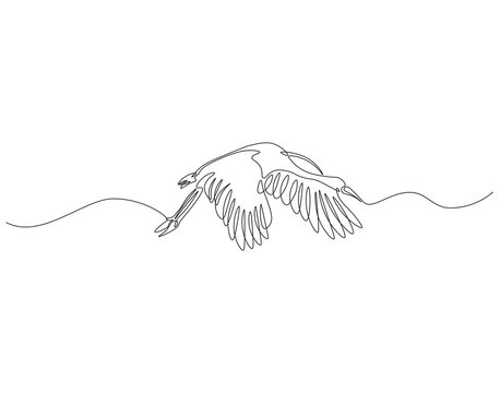 recommend clip art: Continuous one line drawing of crane bird flying. One line drawing illustration of stork flying in sky. World migratory bird day concept line art. Editable outline