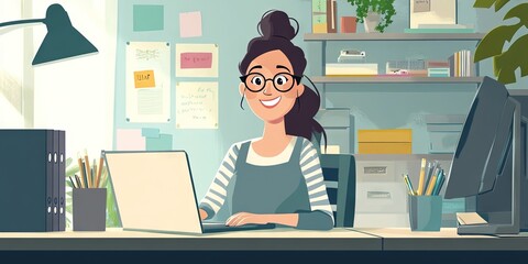 2D animated cartoon of executive in corporate headquarters 