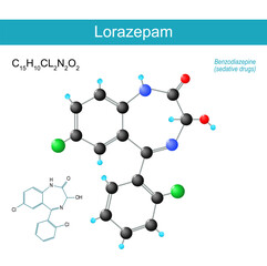 lorazepam molecule. molecular chemical structural formula