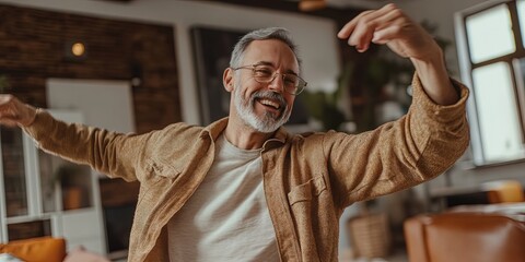 40-year-old man dancing in living room