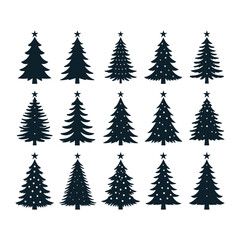 set of Christmas tree silhouette