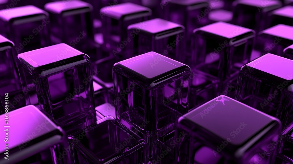 Aufkleber Purple glass cubes abstract pattern with reflection. Modern design and futuristic concept