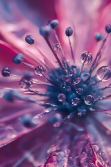 Close up of pink flower with dew drops
