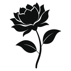 flower with leaves silhouette isolated on white 