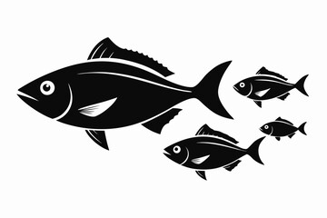 A set of Snapper fishes silhouette black vector art illustration