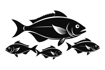 A set of Snapper fishes silhouette black vector art illustration