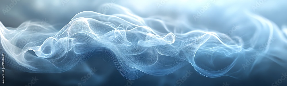 Leinwandbilder A serene, abstract representation of flowing waves, showcasing delicate light patterns and a soothing blue color palette.