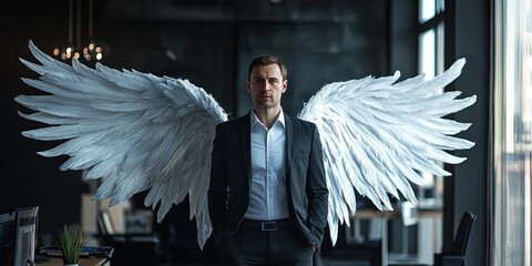 angel executive wearing business suit in corporate office