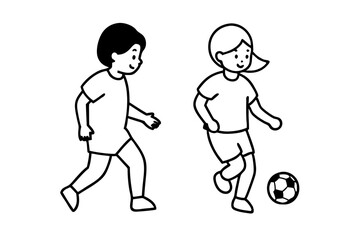 Fun and Energetic Vector Illustration of Kids Playing Football Together on a Bright Day in a Neighborhood

