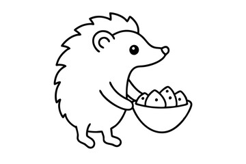 Charming Hedgehog Gathering Mushrooms with Basket Vector Illustration
