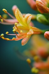 Close up of a vibrant yellow flower with dew drops