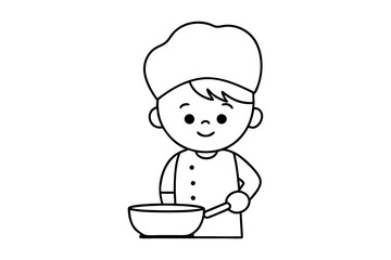 Playful Child Cook Making Yummy Dishes in a Cheerful Kitchen Vector Illustration
