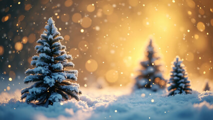 Obraz premium christmas tree on a snow background golden flashes of light