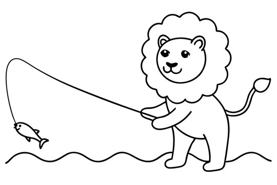lion fishing black and white cartoon clip art preview