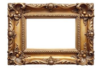 Bird eye view of an antique gold frame isolated on white background