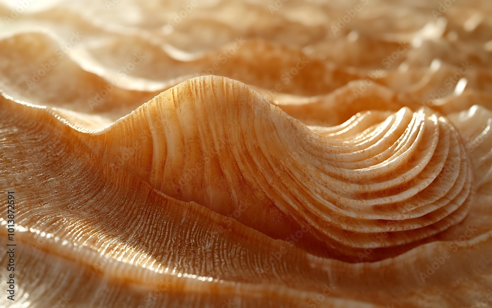 Aufkleber A close-up of a textured shell showcasing intricate patterns and soft hues, highlighting the beauty of natural marine elements.