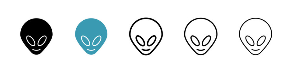 Alien vector icon set in black and blue colors.