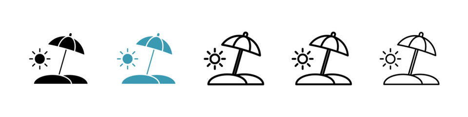 Beach vector icon set in black and blue colors. © Ranveer