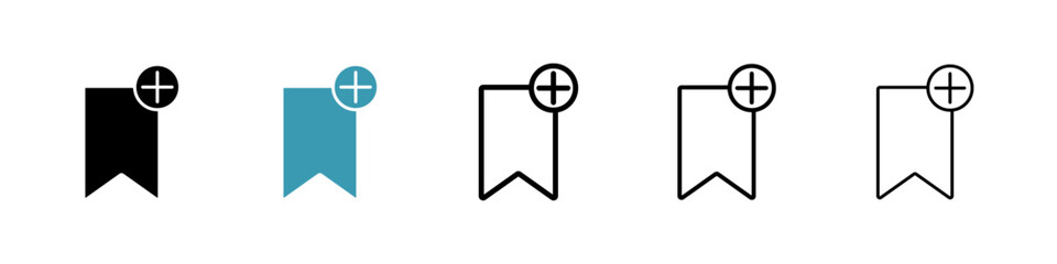 Bookmark add vector icon set in black and blue colors.