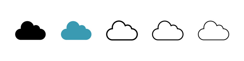 Cloud vector icon set in black and blue colors.