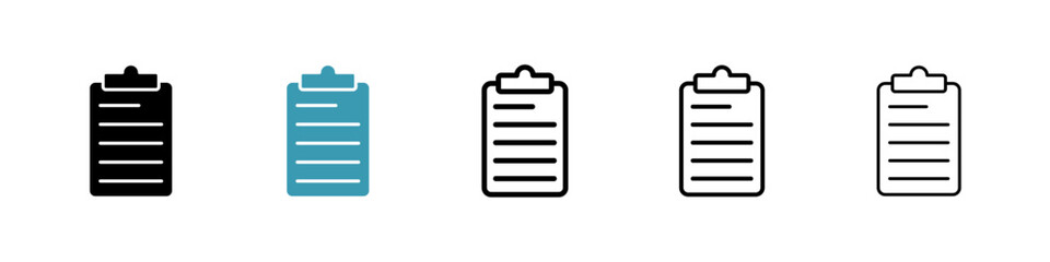 Clipboard vector icon set in black and blue colors.