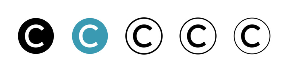 Fototapeta premium Copyright vector icon set in black and blue colors.