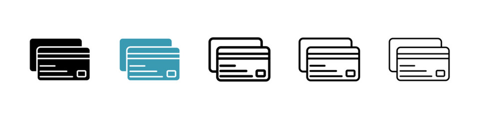 Credit card vector icon set in black and blue colors.