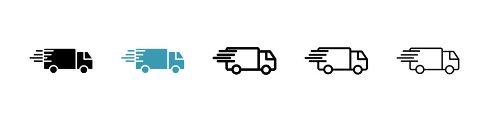 Delivery vector icon set in black and blue colors.