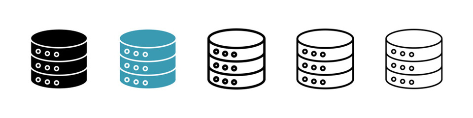 Database vector icon set in black and blue colors.