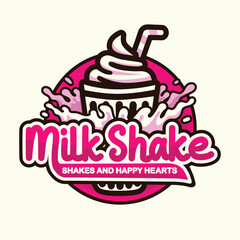 Simple Milkshake Logo Design with Bold and Colorful Outlines