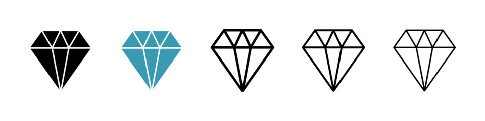 Diamond vector icon set in black and blue colors.