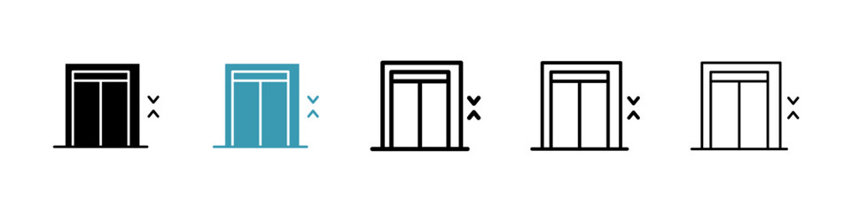 Elevator vector icon set in black and blue colors.