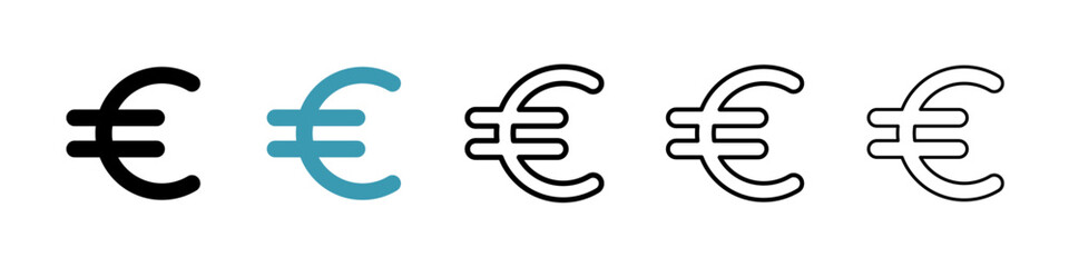 Euro vector icon set in black and blue colors.