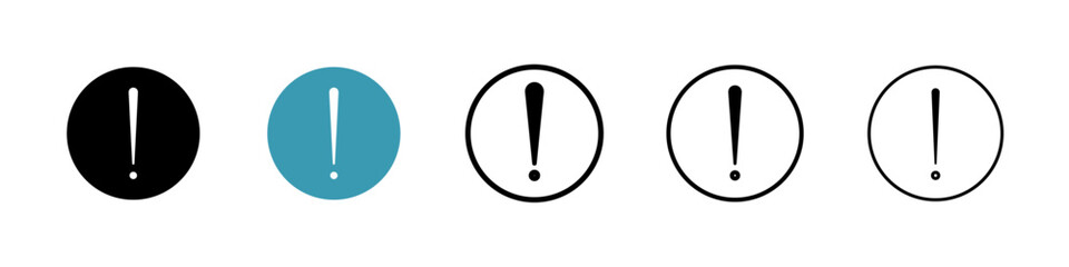 Exclamation vector icon set in black and blue colors.