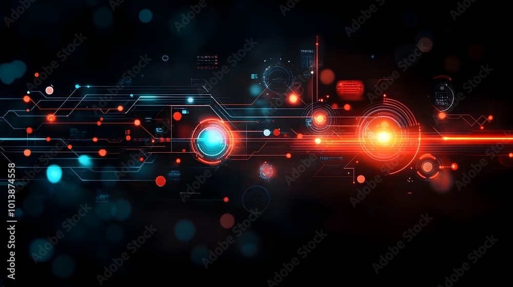Poster experimental abstract art visualizing the connectivity and movement of a futuristic smart transit sy