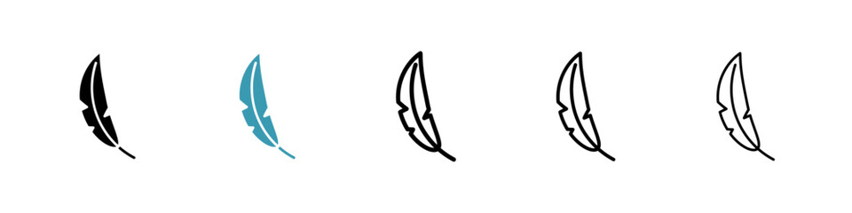 Feather vector icon set in black and blue colors.