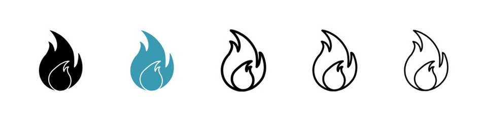 Fire vector icon set in black and blue colors.