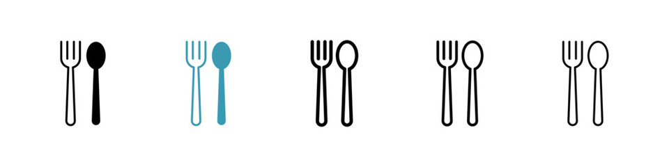 Fork and Knife vector icon set in black and blue colors.