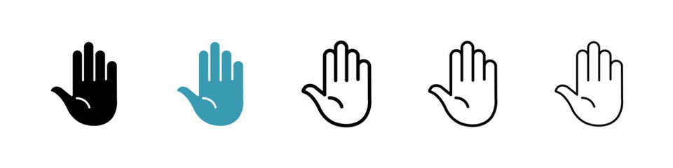 Hand vector icon set in black and blue colors.