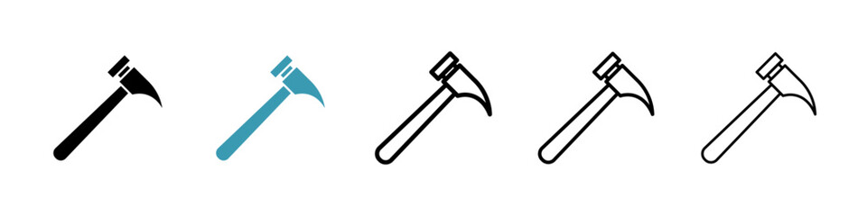 Hammer vector icon set in black and blue colors.