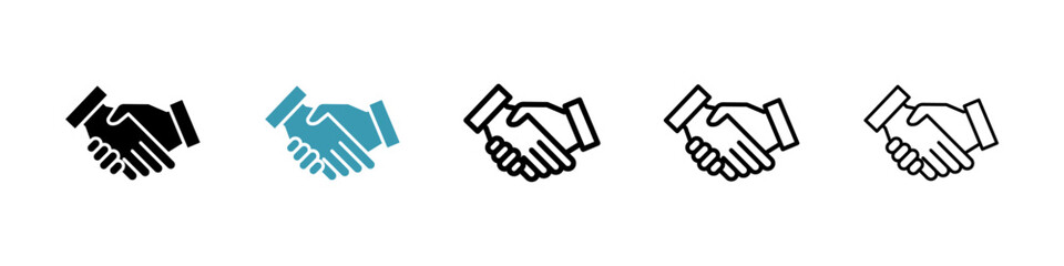 Handshake vector icon set in black and blue colors.