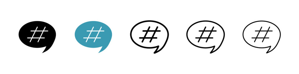 Hashtag vector icon set in black and blue colors.