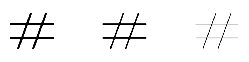 Hashtag vector icon set in black and blue colors.