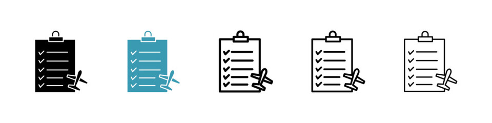 Itinerary vector icon set in black and blue colors.