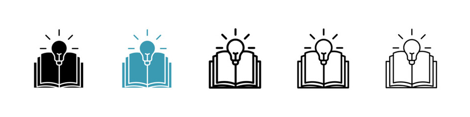 Knowledge vector icon set in black and blue colors.